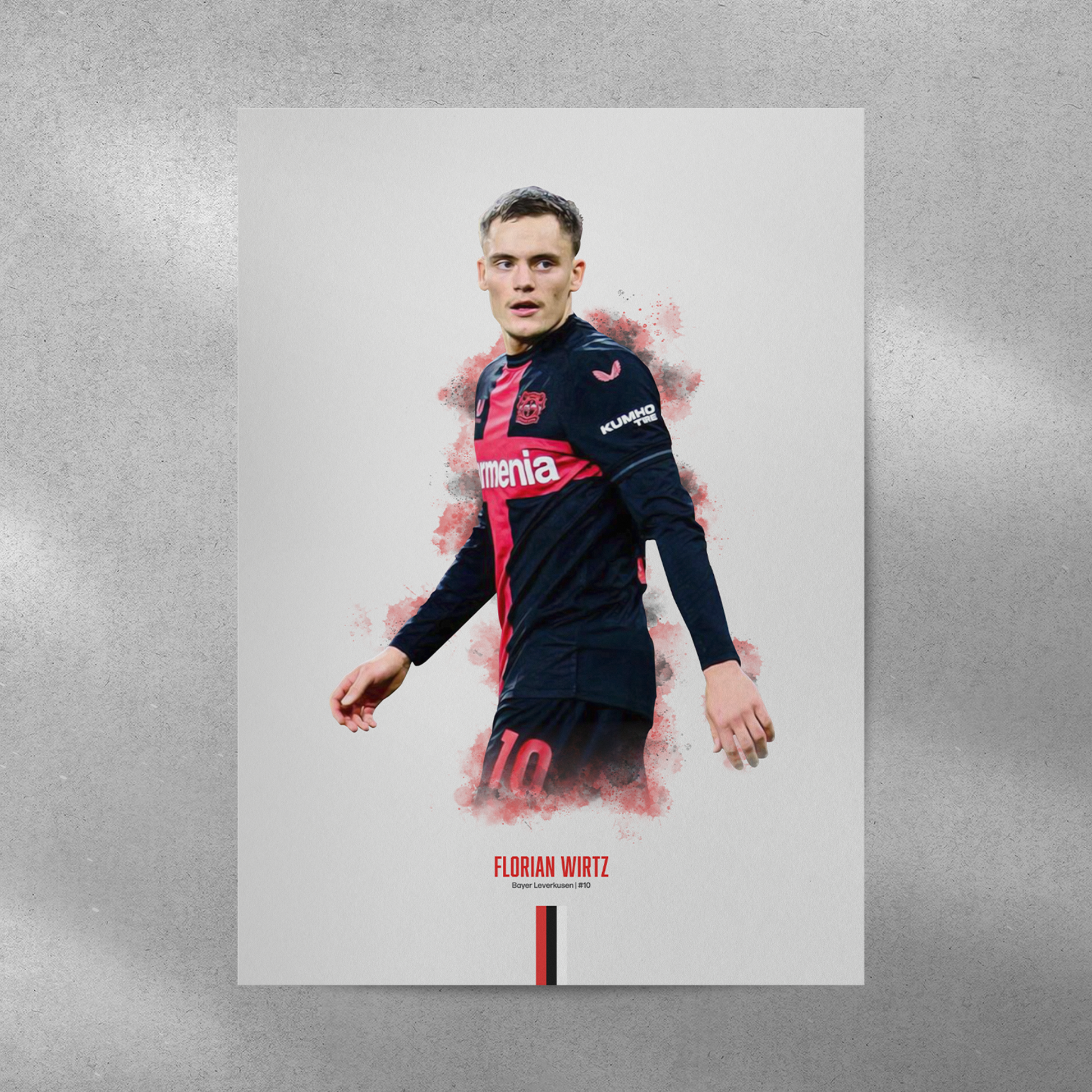 poster mockup of soccer player florian wirtz on a grey wall