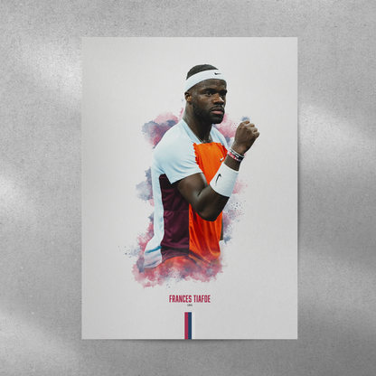 Poster of tennis player Frances Tiafoe on a gray background.