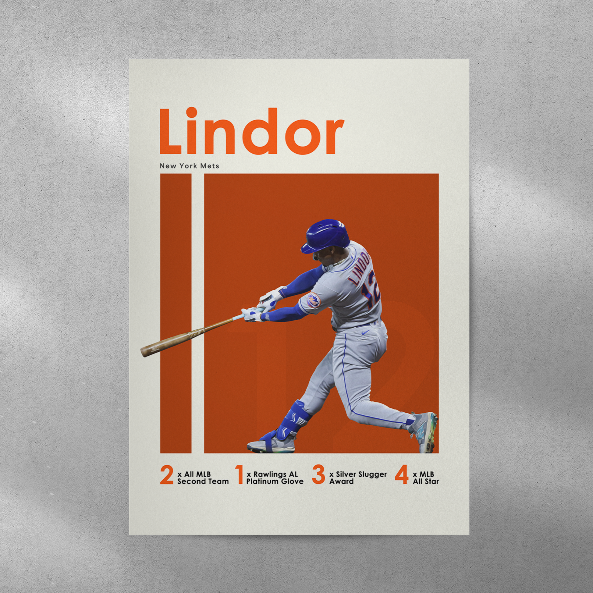 poster mockup of baseball player francisco lindor on a grey wall