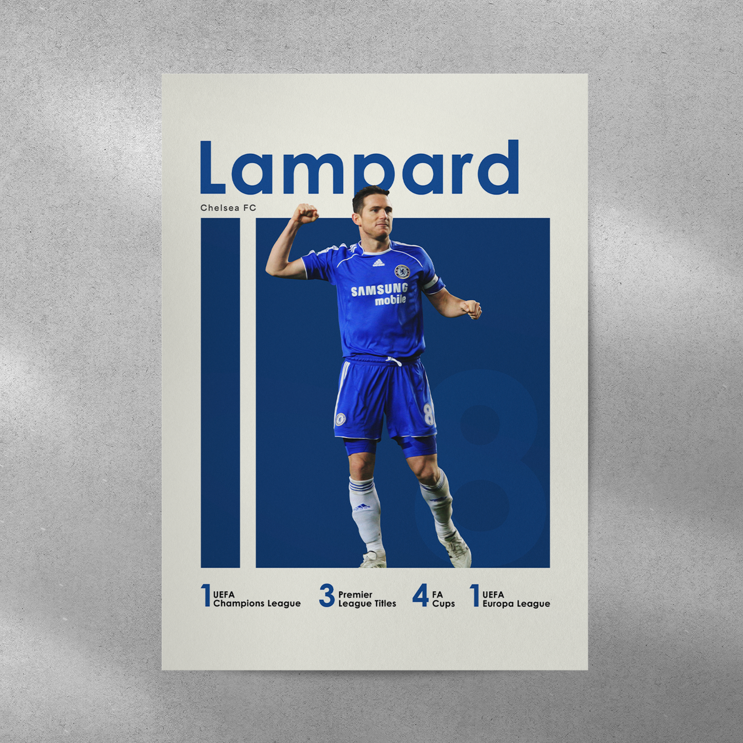 poster mockup of soccer player frank lampard on a grey wall