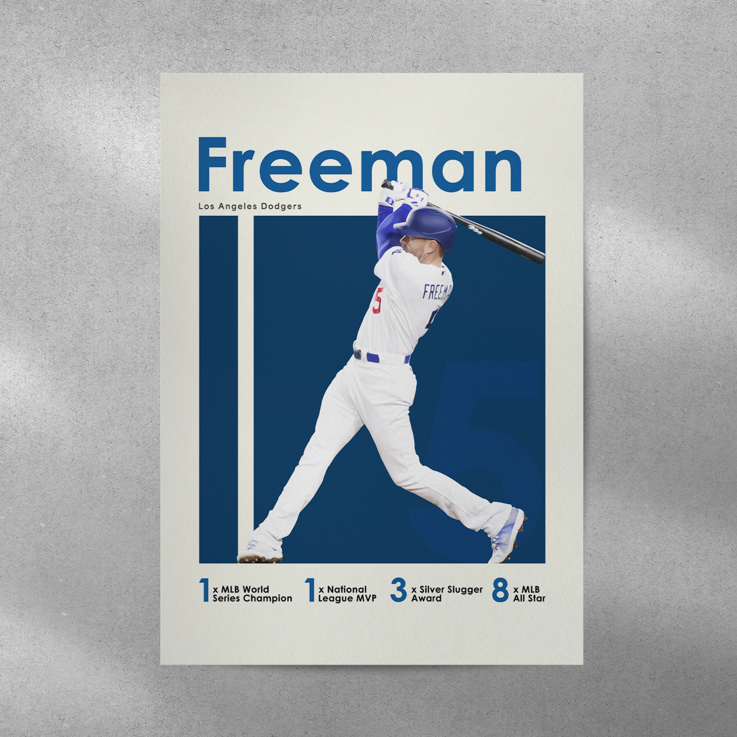 poster mockup of baseball player freddie freeman on a grey wall