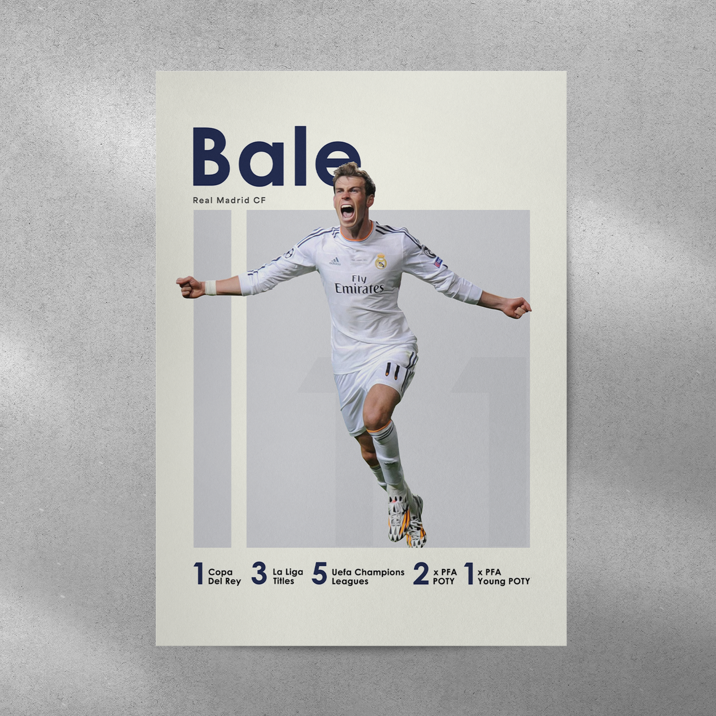 poster mockup of soccer player gareth bale on a grey wall