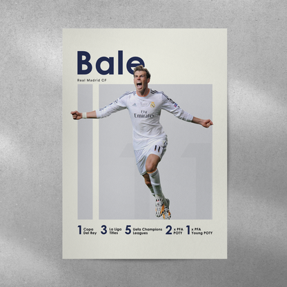 poster mockup of soccer player gareth bale on a grey wall