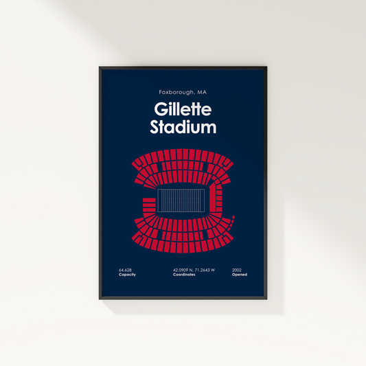 Framed poster of Gillette Stadium design on a white background