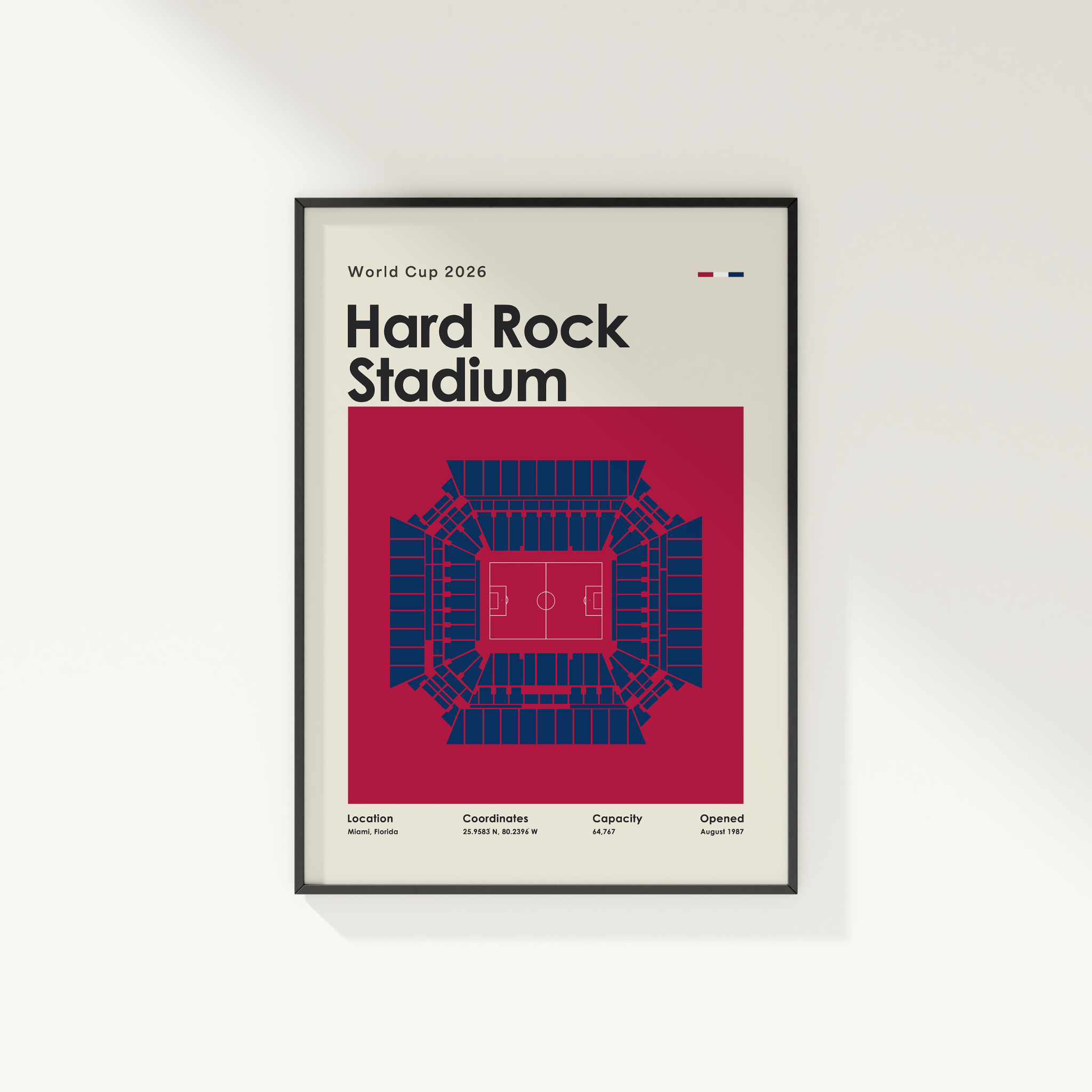 Framed poster of Hard Rock Stadium with World Cup 2026 text on a white background