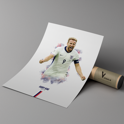 poster mockup of soccer player harry kane leaning on a cardboard tube