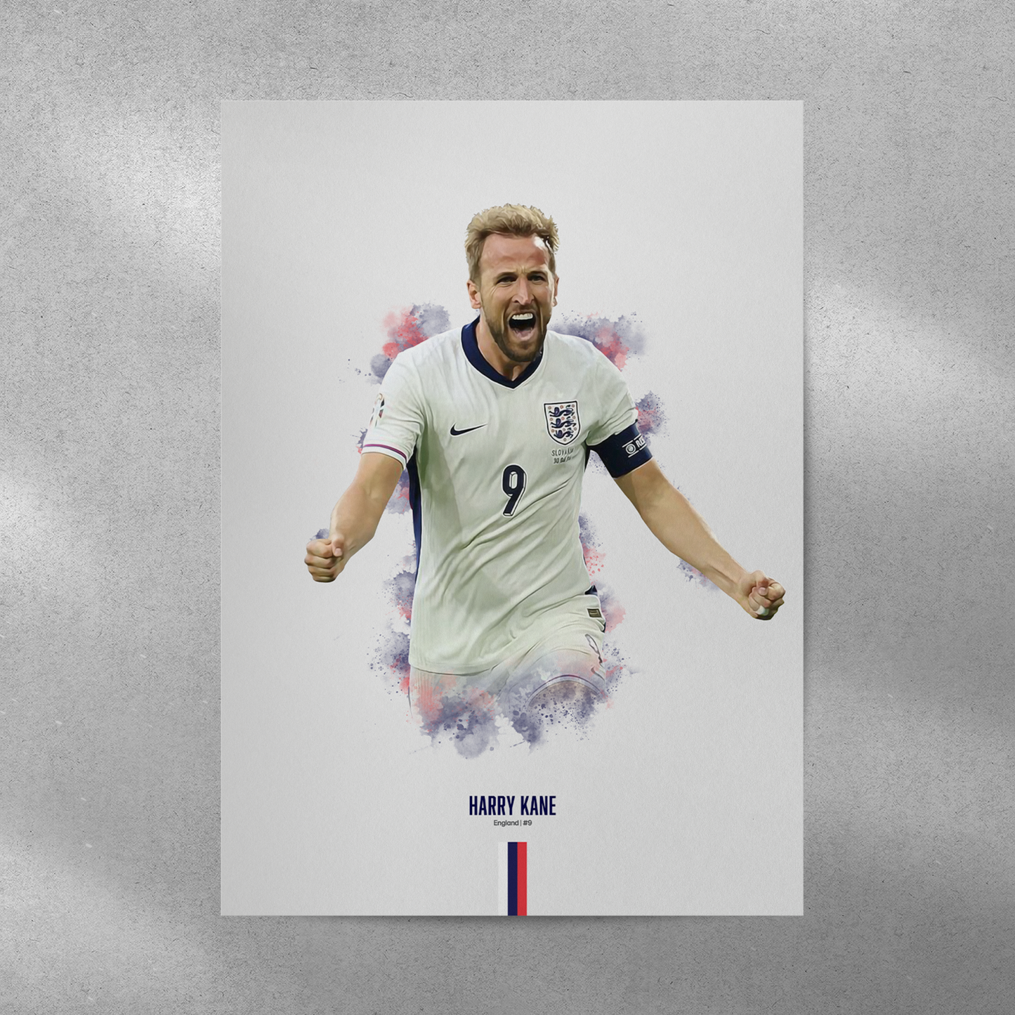 poster mockup of soccer player harry kane on a grey wall