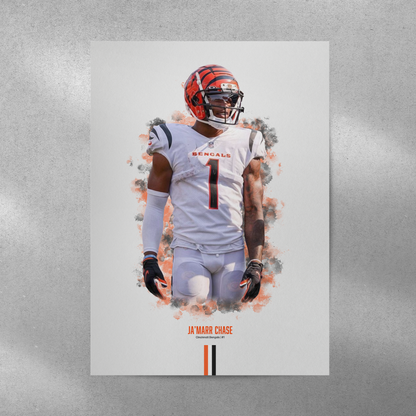 poster mockup of football player ja'marr chase on a grey wall