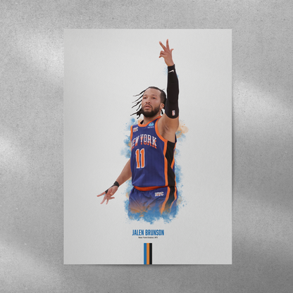 poster mockup of basketball player jalen brunson on a grey wall