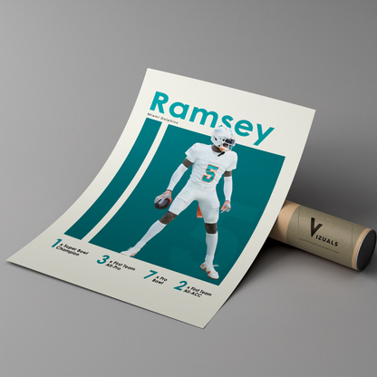 poster mockup of football player jalen ramsey leaning on a cardboard tube