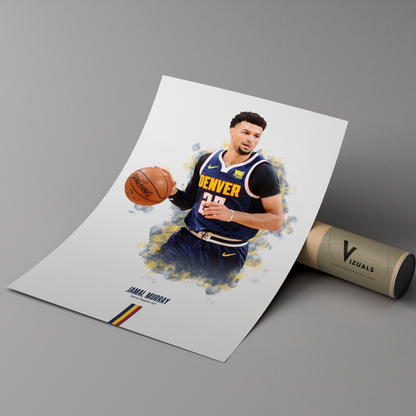 poster mockup of basketball player jamal murray leaning on a cardboard tube