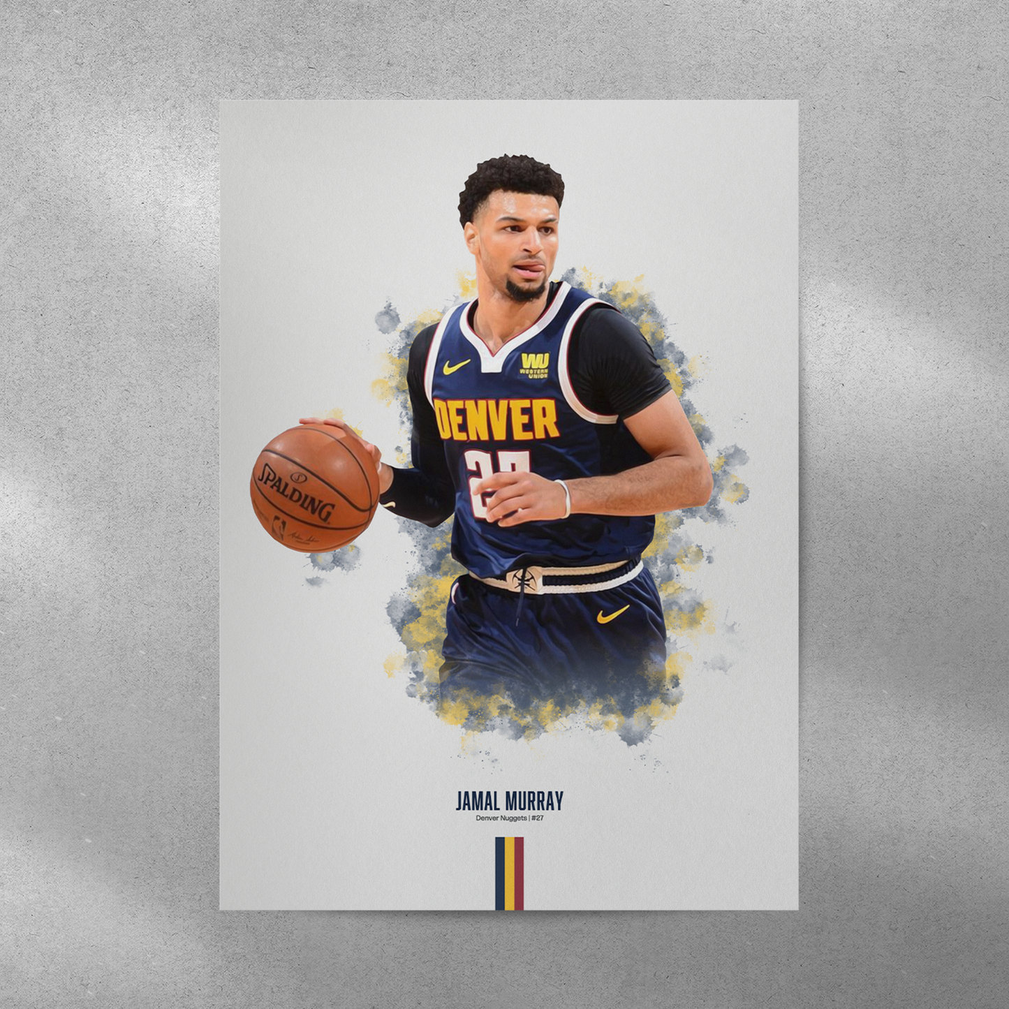 poster mockup of basketball player jamal murray on a grey wall