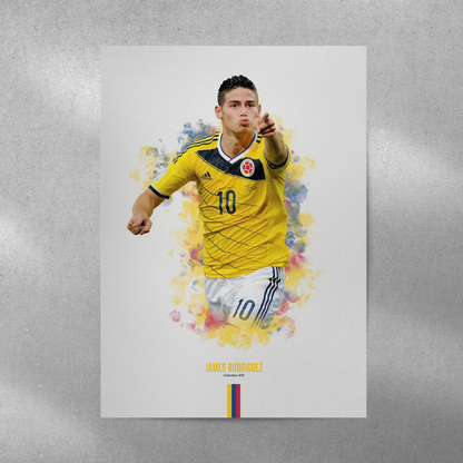 poster mockup of soccer player james rodriguez on a grey wall