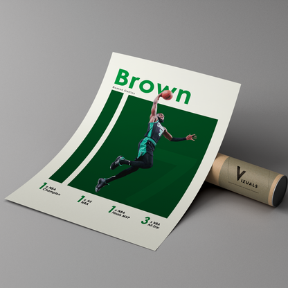 poster mockup of basketball player jaylen brown leaning on a cardboard tube