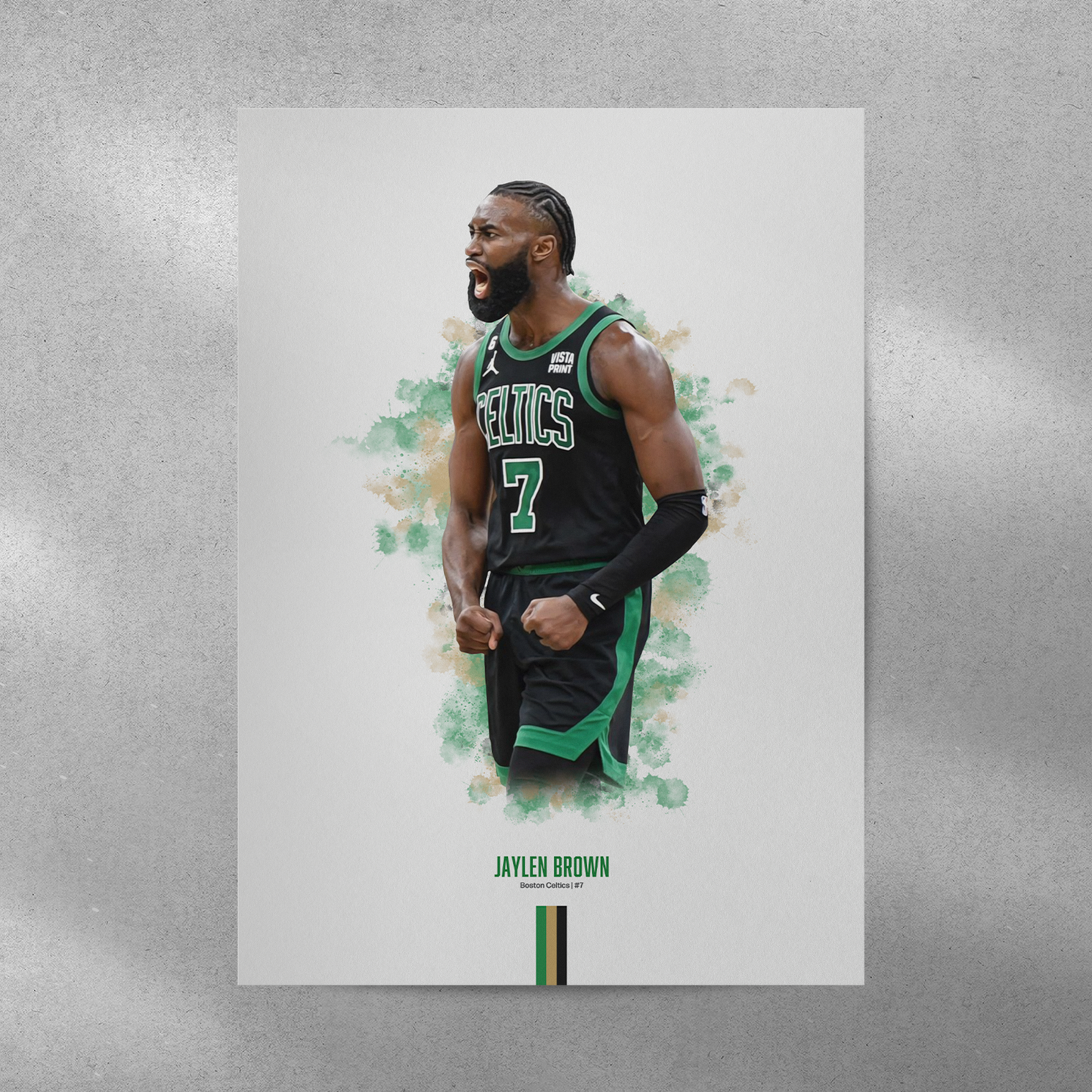 poster mockup of basketball player jaylen brown on a grey wall