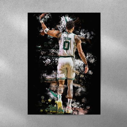 poster mockup of basketball player jayson tatum on a grey wall