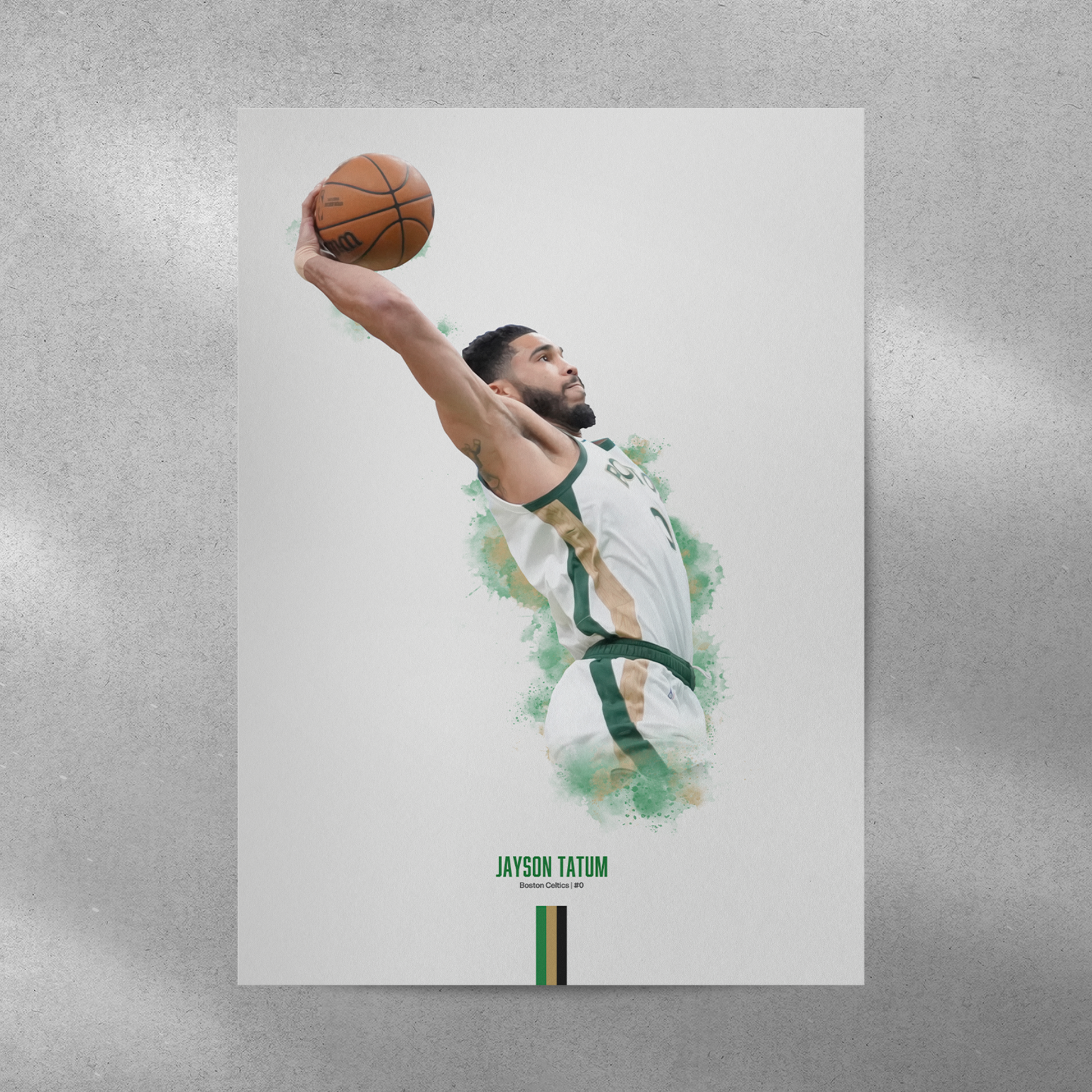 poster mockup of basketball player jayson tatum on a grey wall