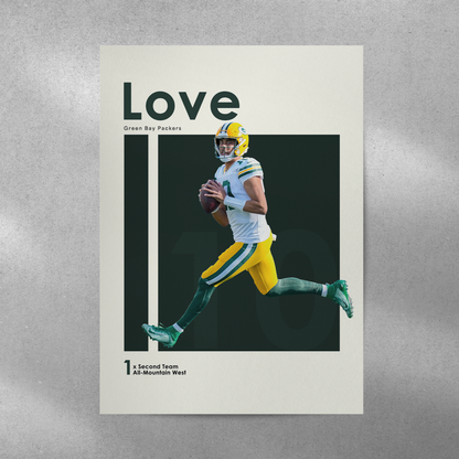 poster mockup of football player jordan love on a grey wall