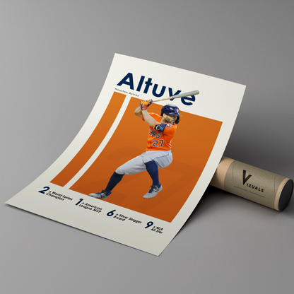 poster mockup of baseball player jose altuve leaning on a cardboard tube 