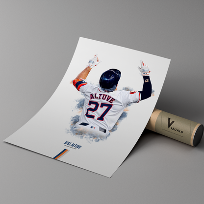 poster mockup of baseball player jose altuve leaning on a cardboard tube