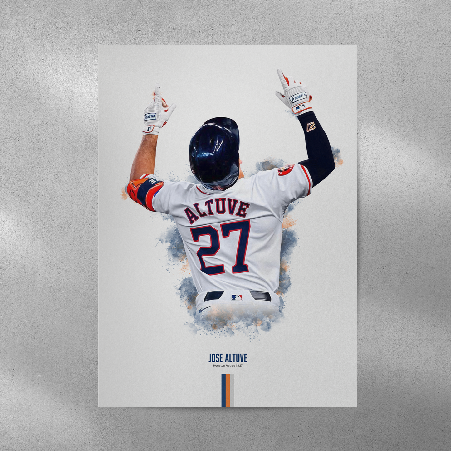 poster mockup of baseball player jose altuve on a grey wall