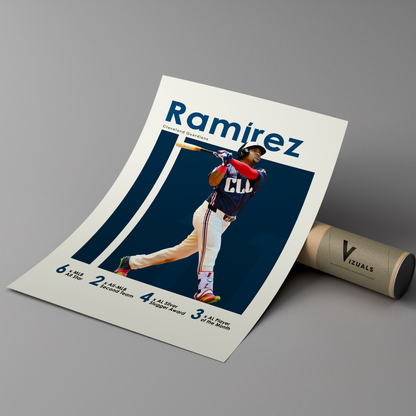 poster mockup of baseball player jose ramirez leaning on a branded cardboard tube