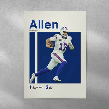 poster mockup of football player josh allen on a grey wall