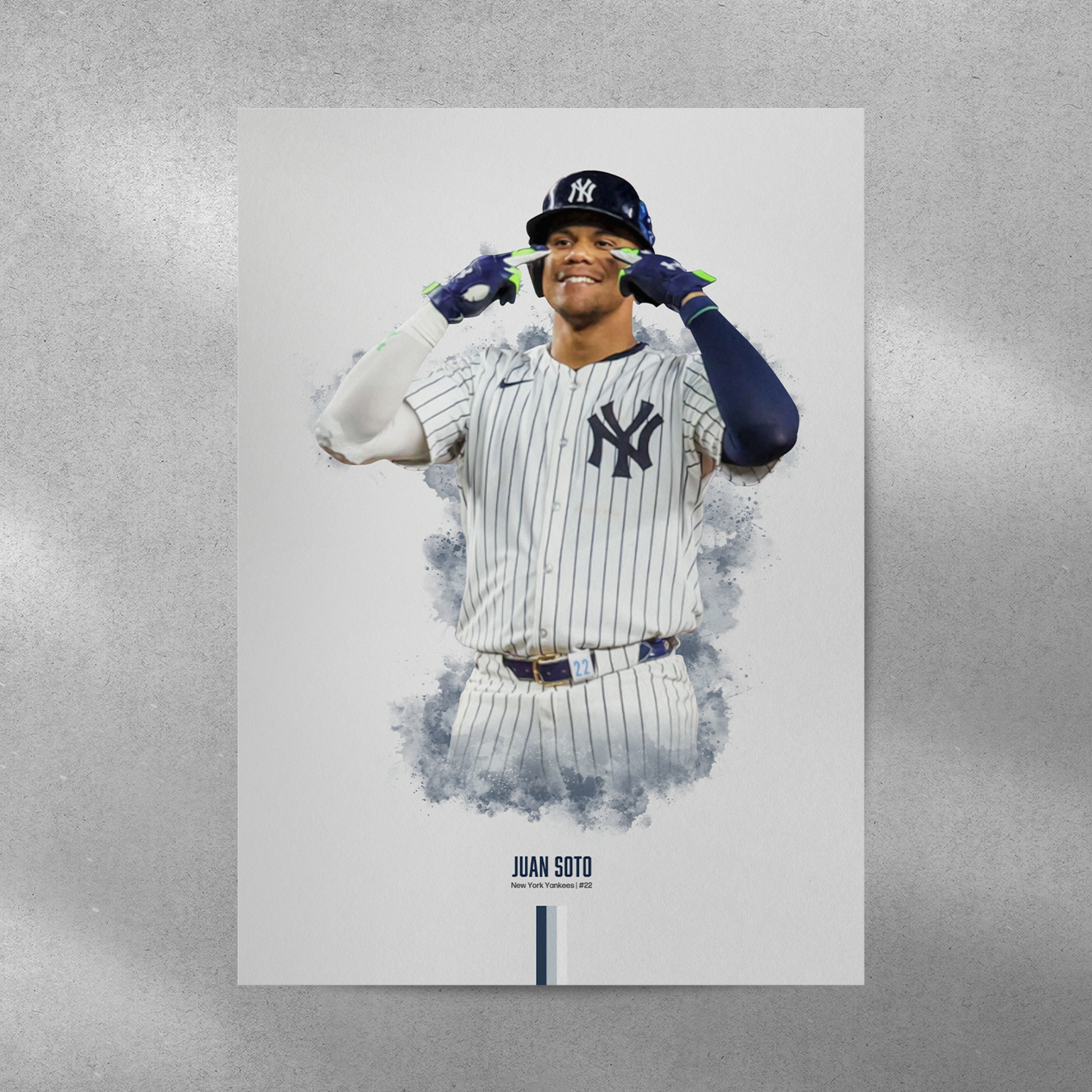 poster mockup of baseball player juan soto on a grey wall