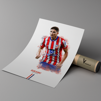 poster mockup of soccer player julian alvarez leaning on a cardboard tube