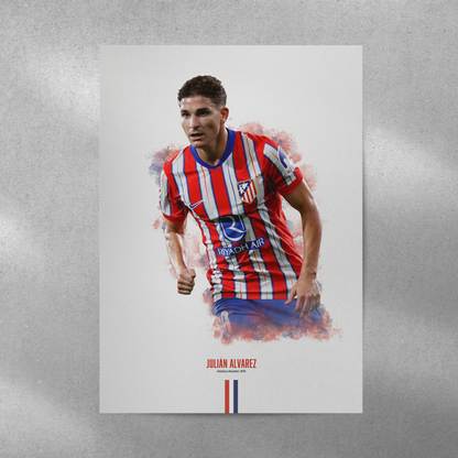 poster mockup of soccer player julian alvarez on a grey wall