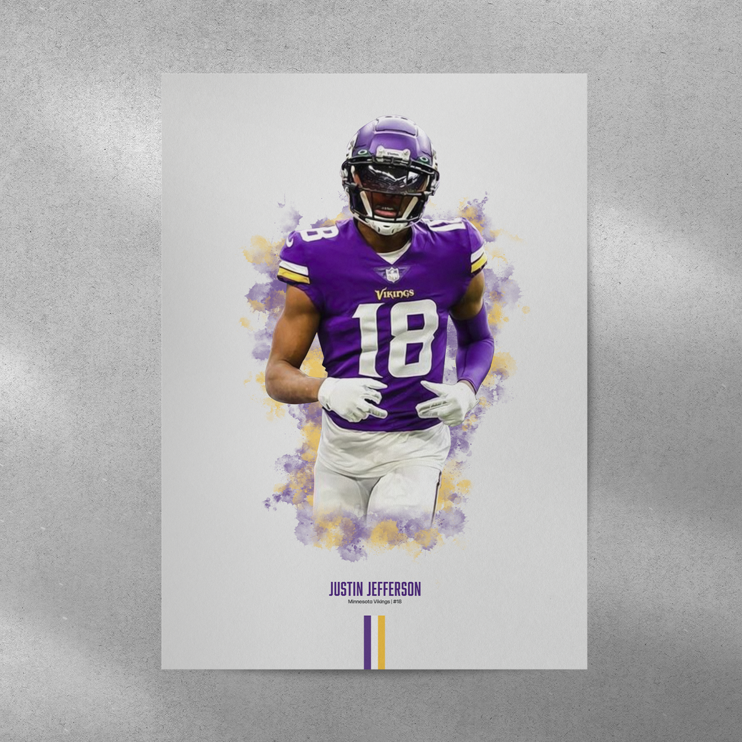 poster mockup of football player justin jefferson on a grey wall