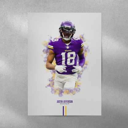 poster mockup of football player justin jefferson on a grey wall