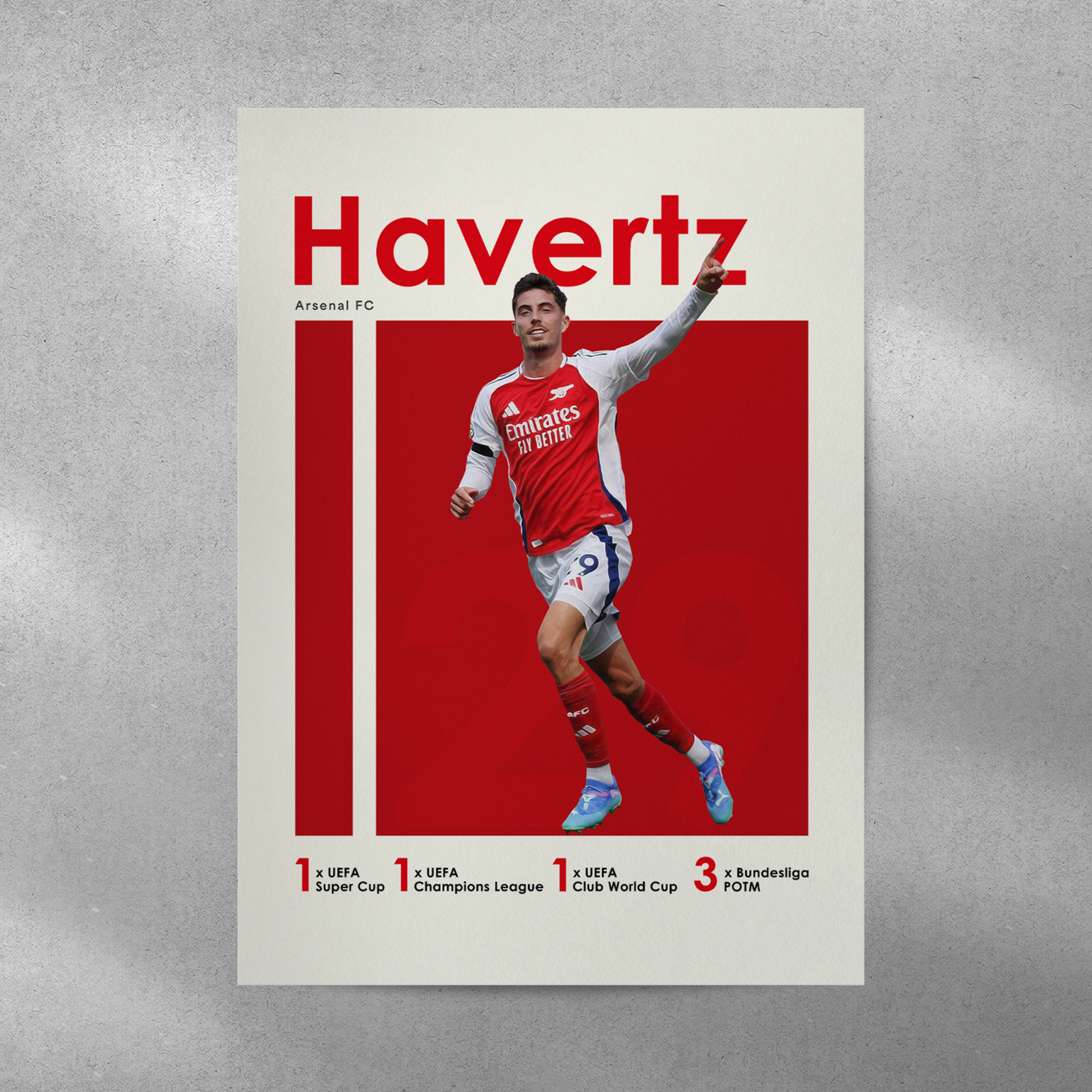 poster mockup of soccer player kai havertz on a grey wall