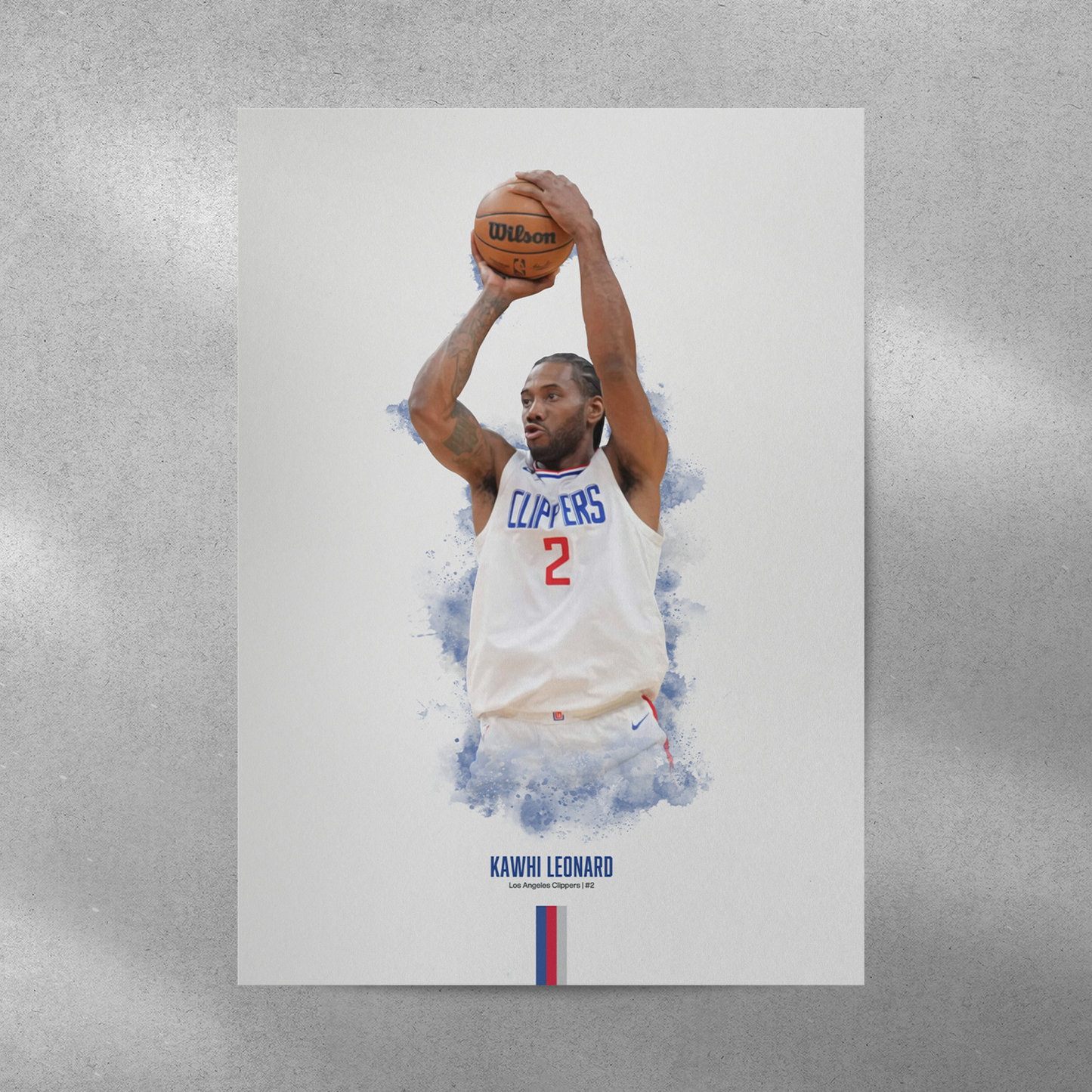 poster mockup of basketball player kawhi leonard on a grey wall