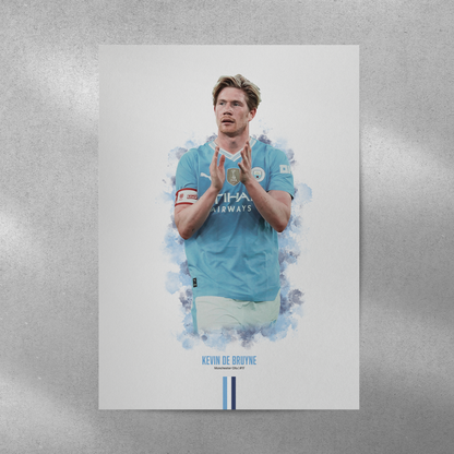 poster mockup of soccer player kevin de bruyne on a grey wall