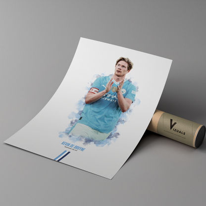 poster mockup of soccer player kevin de bruyne leaning on a cardboard tube