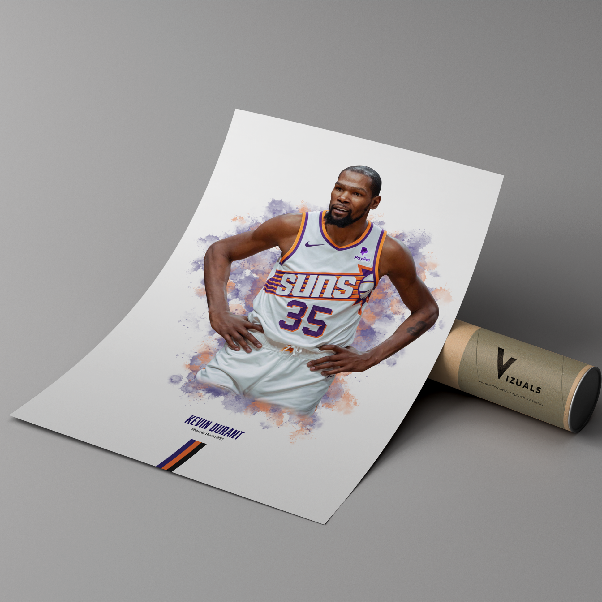 poster mockup of basketball player kevin durant leaning on a cardboard tube