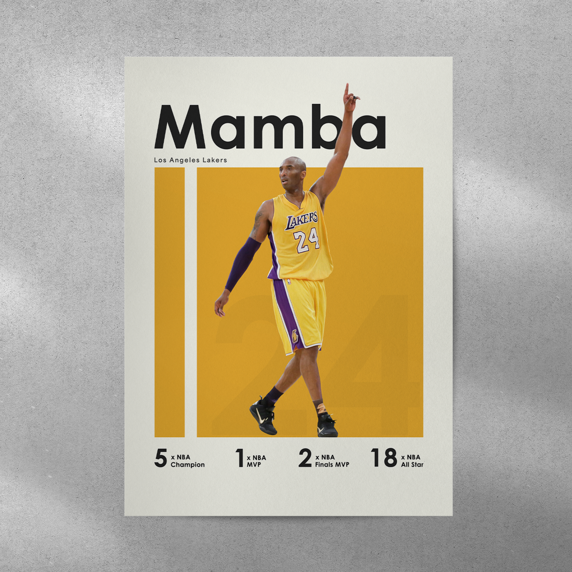 poster mockup of basketball player kobe bryant on a grey wall