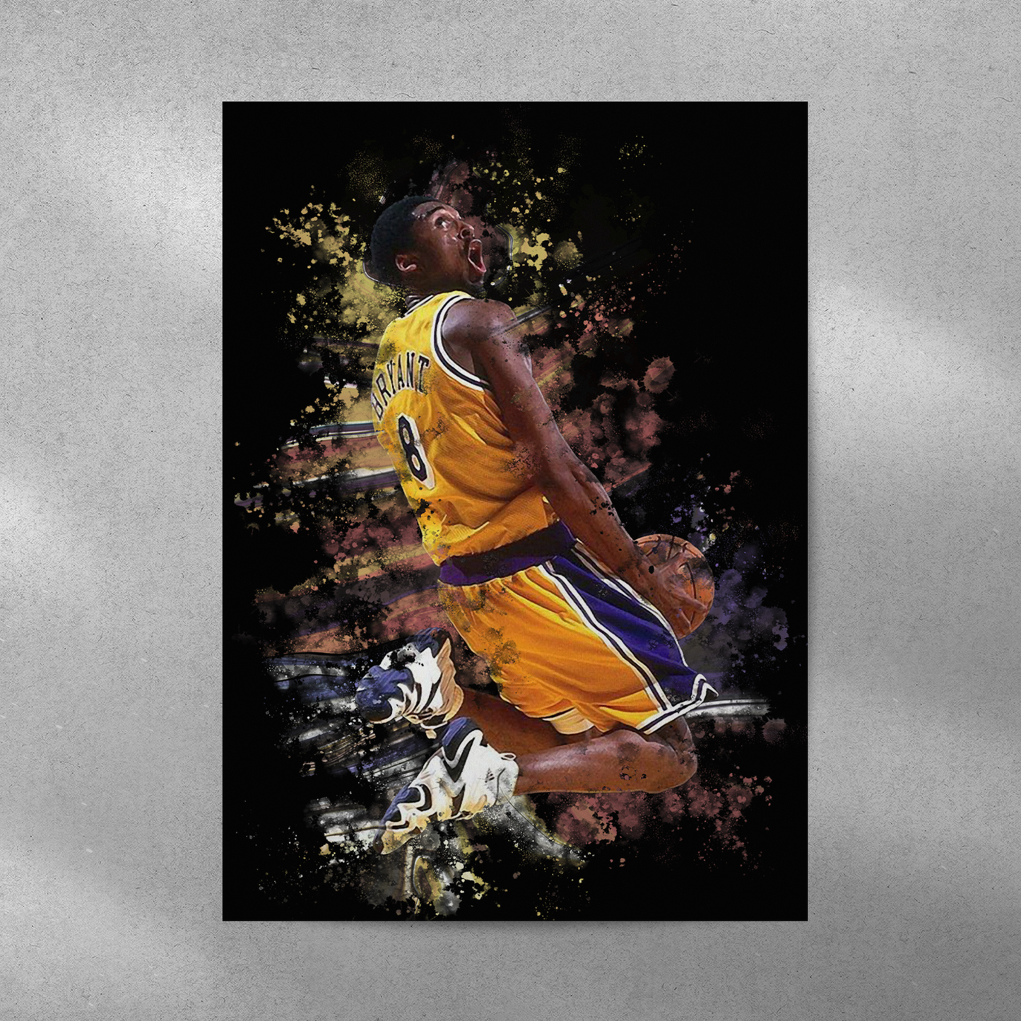 poster mockup of basketball player kobe bryant on a grey wall