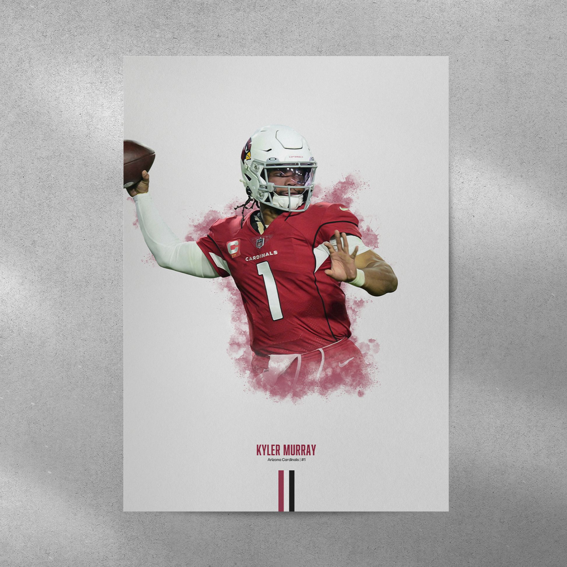 poster mockup of football player kyler murray on a grey wall