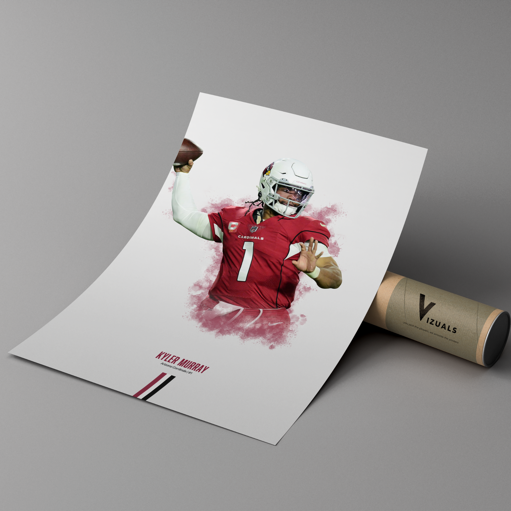 poster mockup of football player kyler murray leaning on a cardboard tube