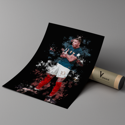 poster mockup of soccer player kylian mbappe leaning on a cardboard tube