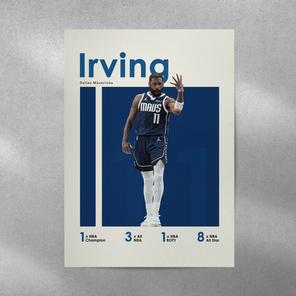 poster mockup of basketball player kyrie irving on a grey wall