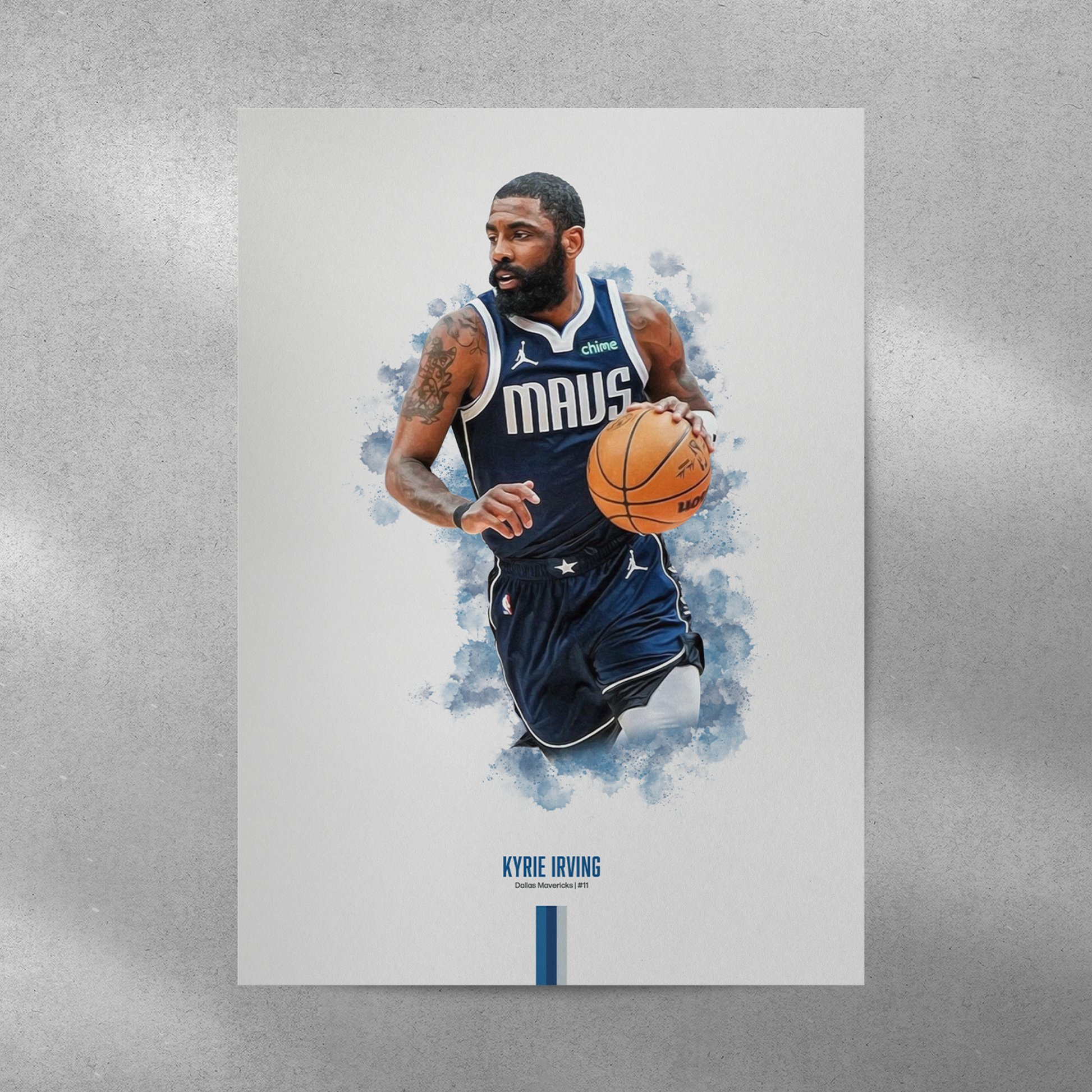 poster mockup of basketball player kyrie irving on a grey wall