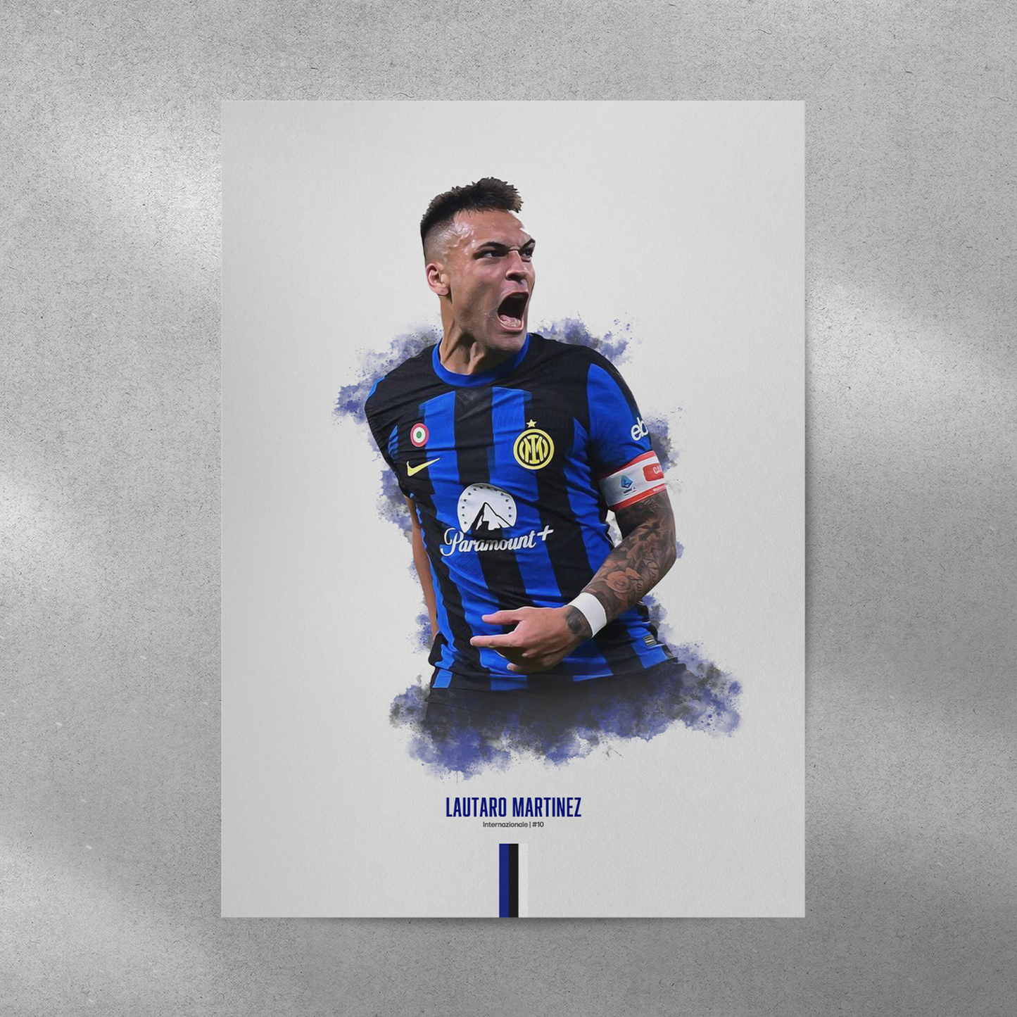 poster mockup of soccer player lautaro martinez on a grey wall