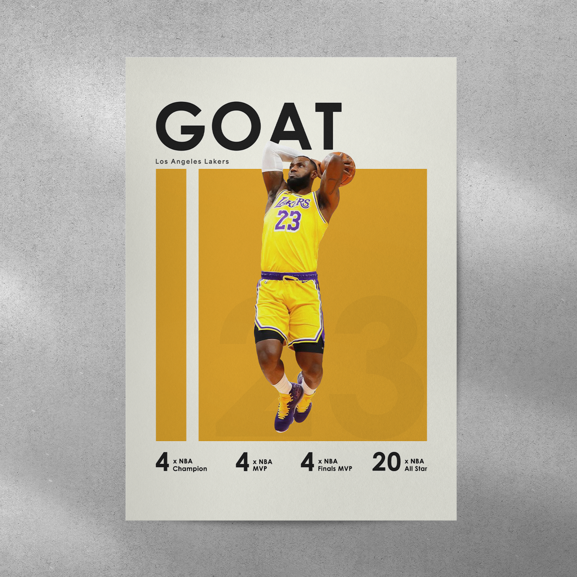 poster mockup of basketball player lebron james on a grey wall