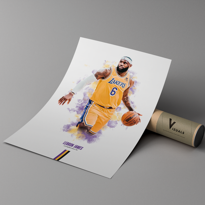 poster mockup of basketball player lebron james leaning on a cardboard tube