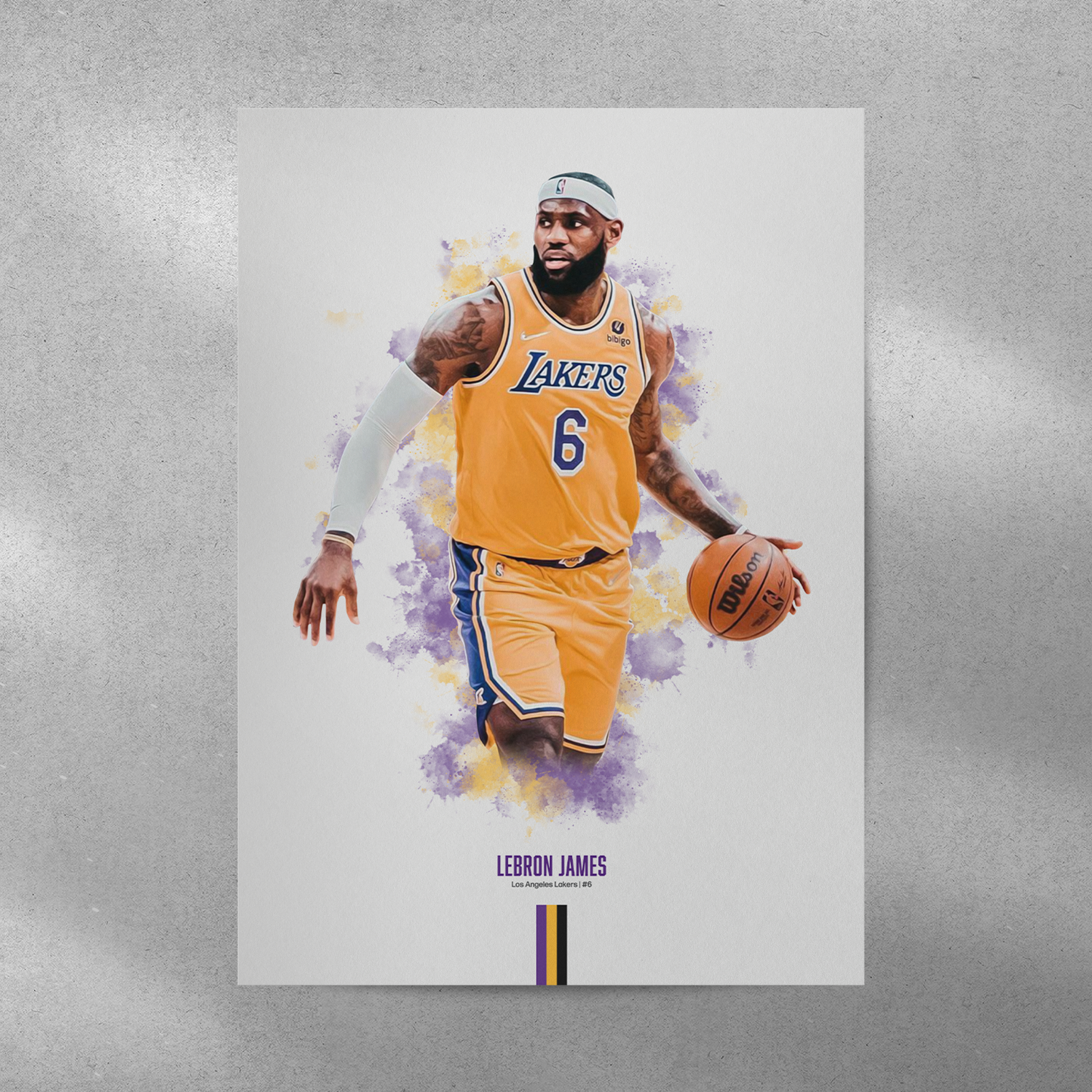 poster mockup of basketball player lebron james on a grey wall