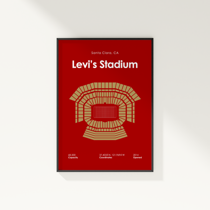 Framed poster of Levi's Stadium with red background and black frame.
