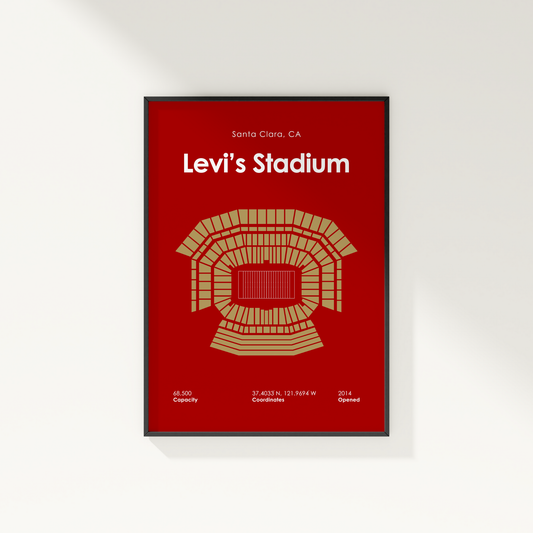 Framed poster of Levi's Stadium with red background and black frame.